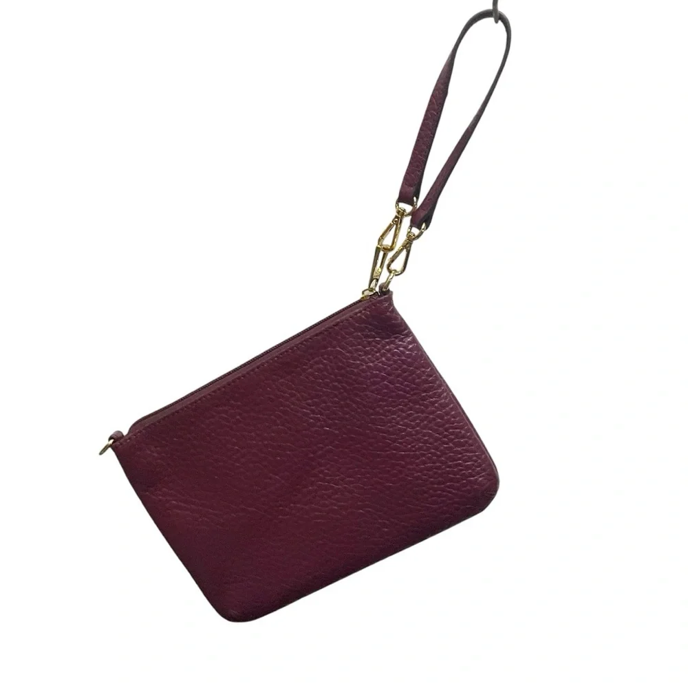 👜 Lodis Burgundy‎ Pebbled Leather Wristlet Clutch – Gold Hardware